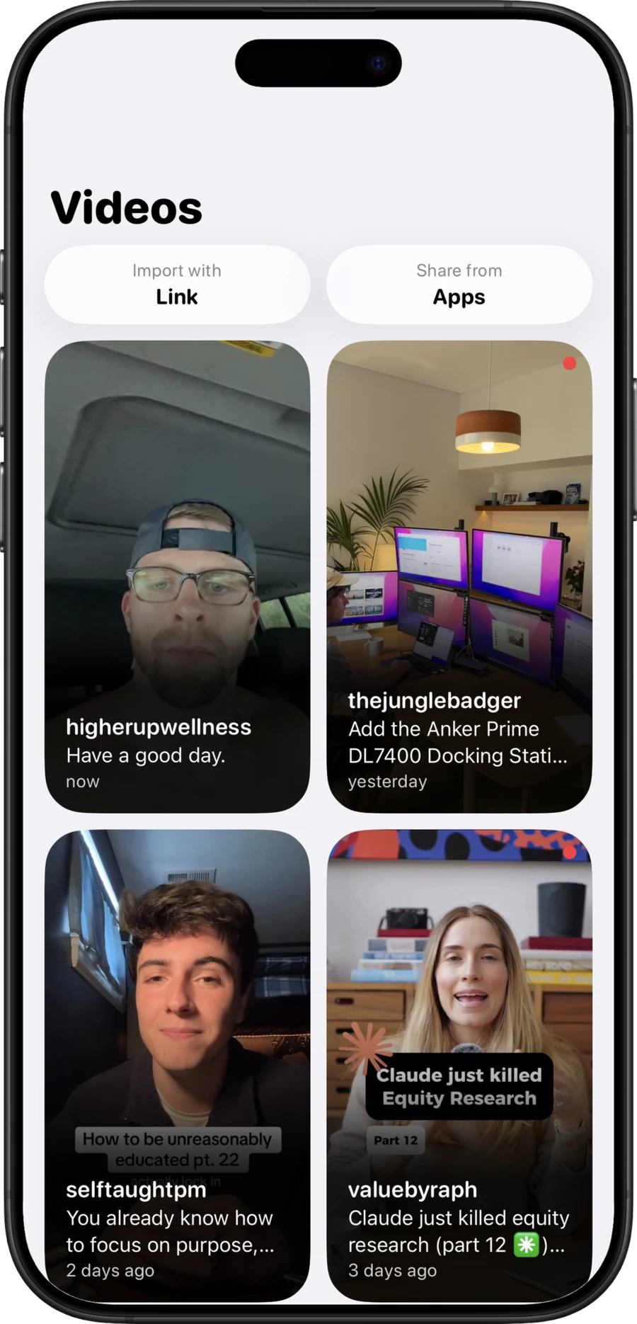 The library of saved reels and TikToks in the app